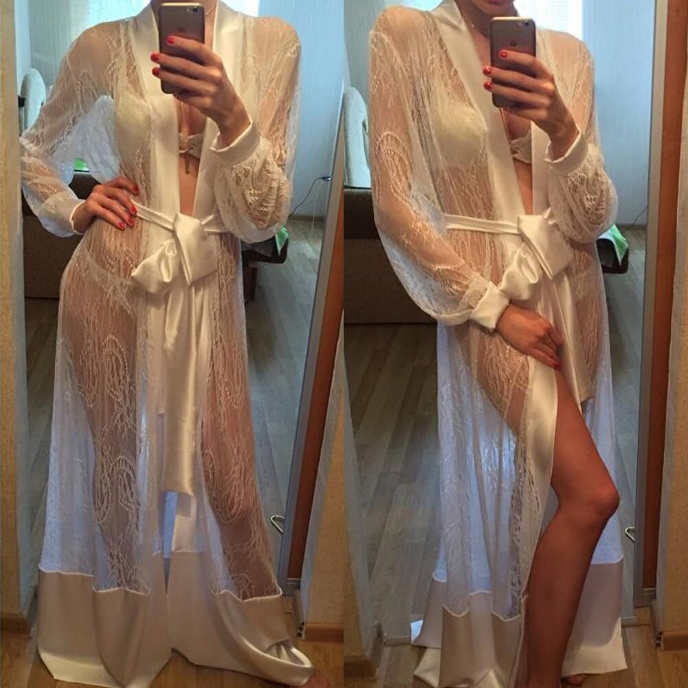 Women S Sheer Mesh Lingerie See Through Robe Long Robe Lace Floral Nightdress Women S