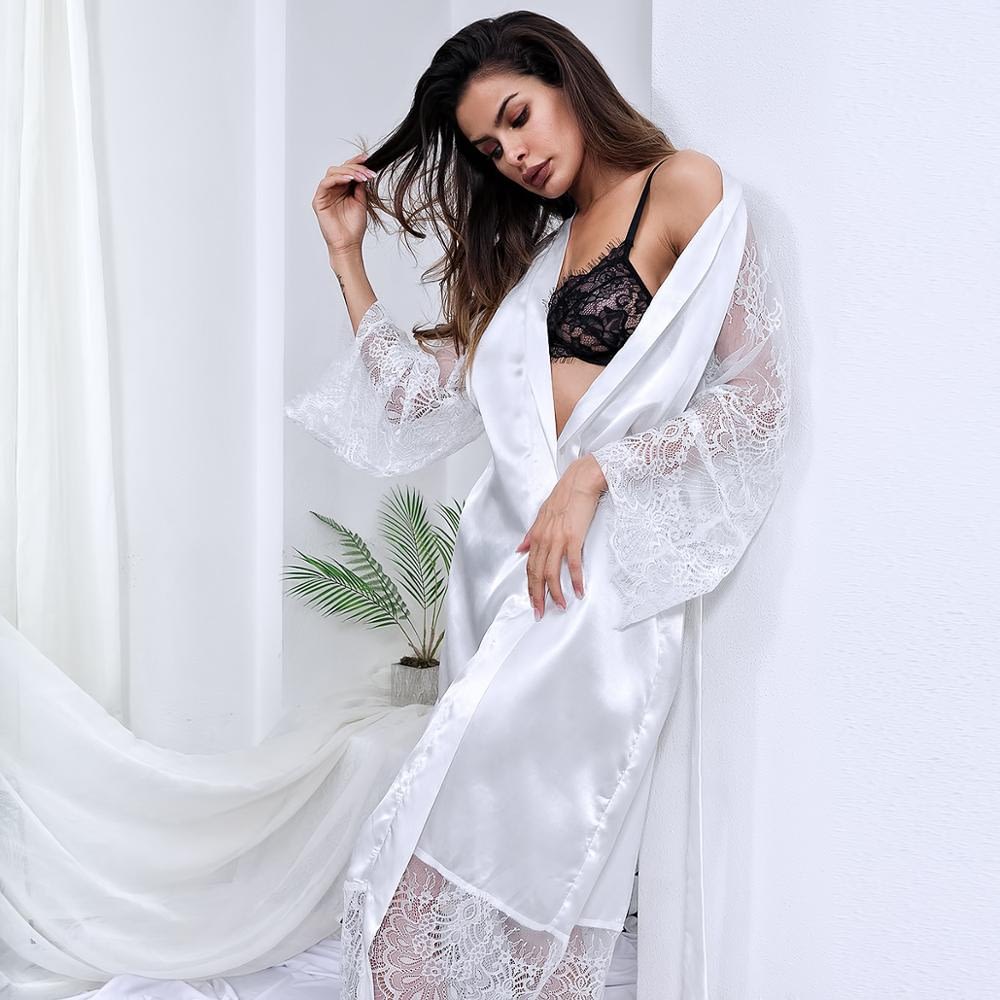 Download Sheer Lace Robe, Women's White Transparent Kimono Bathrobe ...